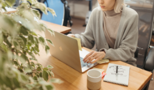 young marketer at her computer